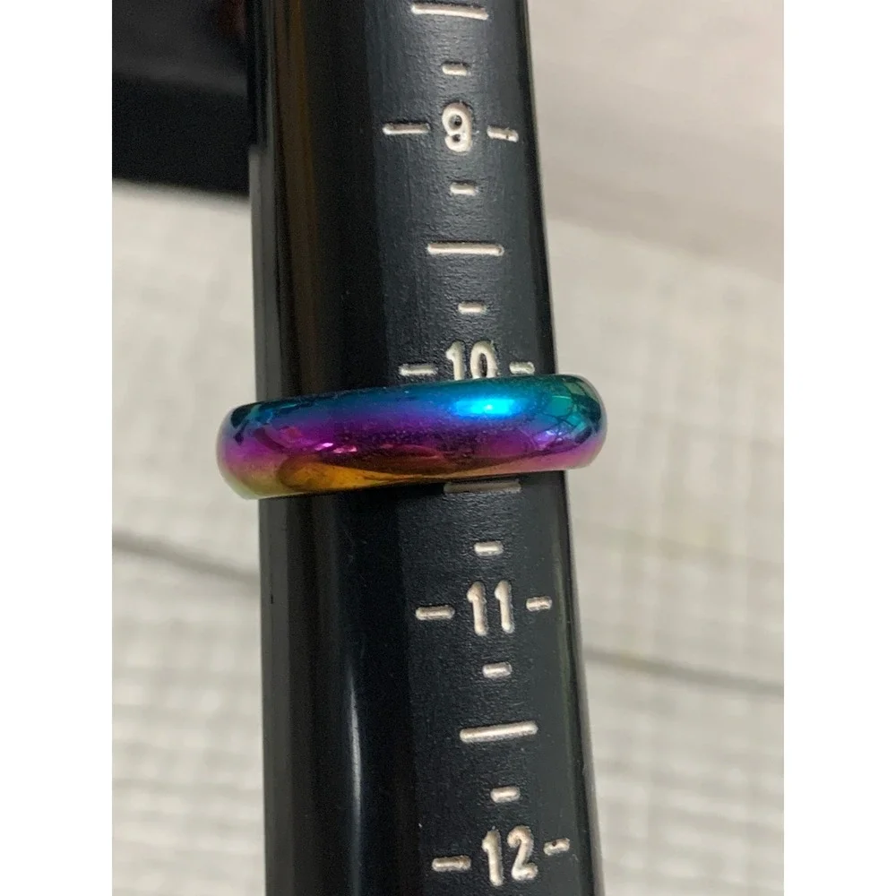 Mens Iridescent Rainbow Hematite Style Band Ring Oil Slick Size 10.25 3292